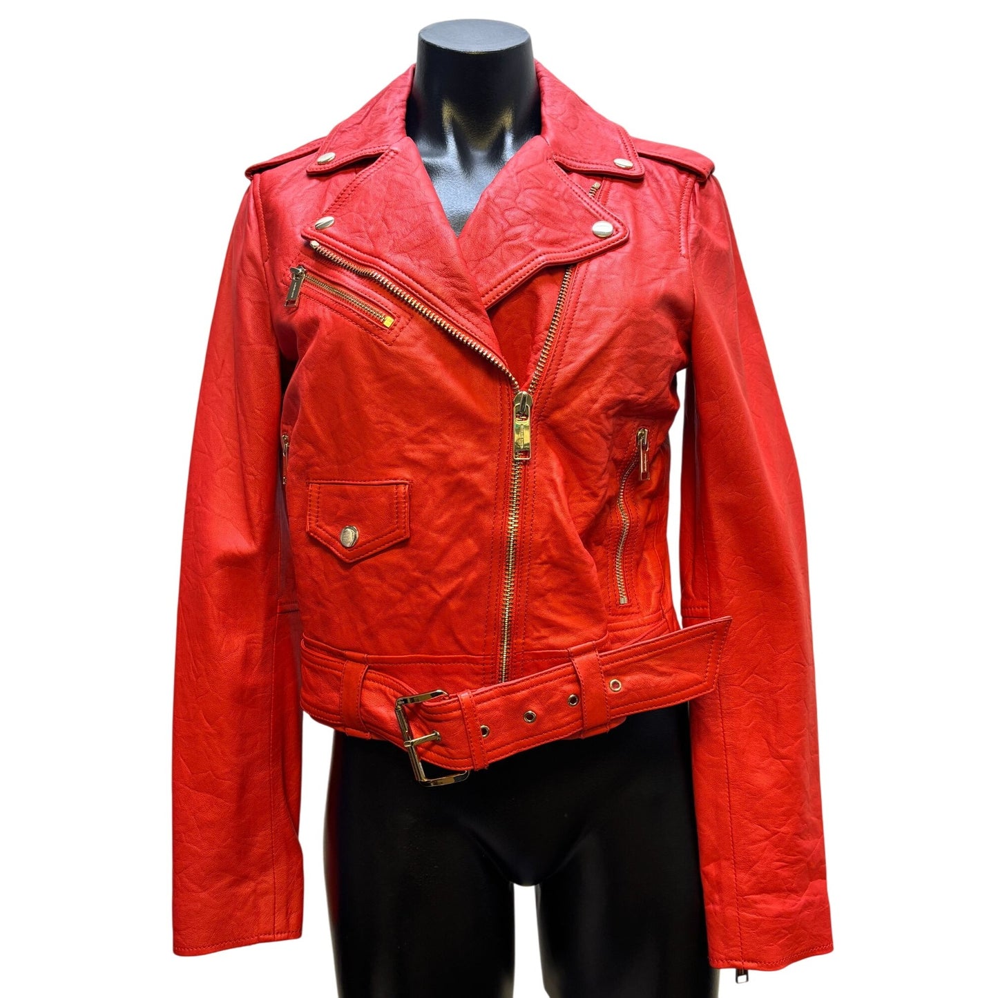 Michael Kors Red Lambskin Leather Jacket Size S