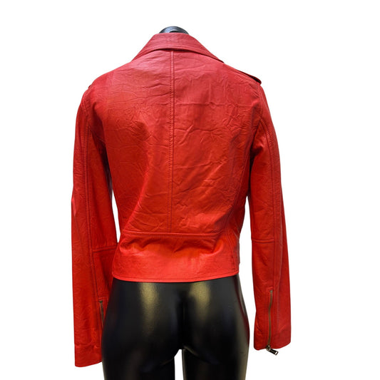 Michael Kors Red Lambskin Leather Jacket Size S