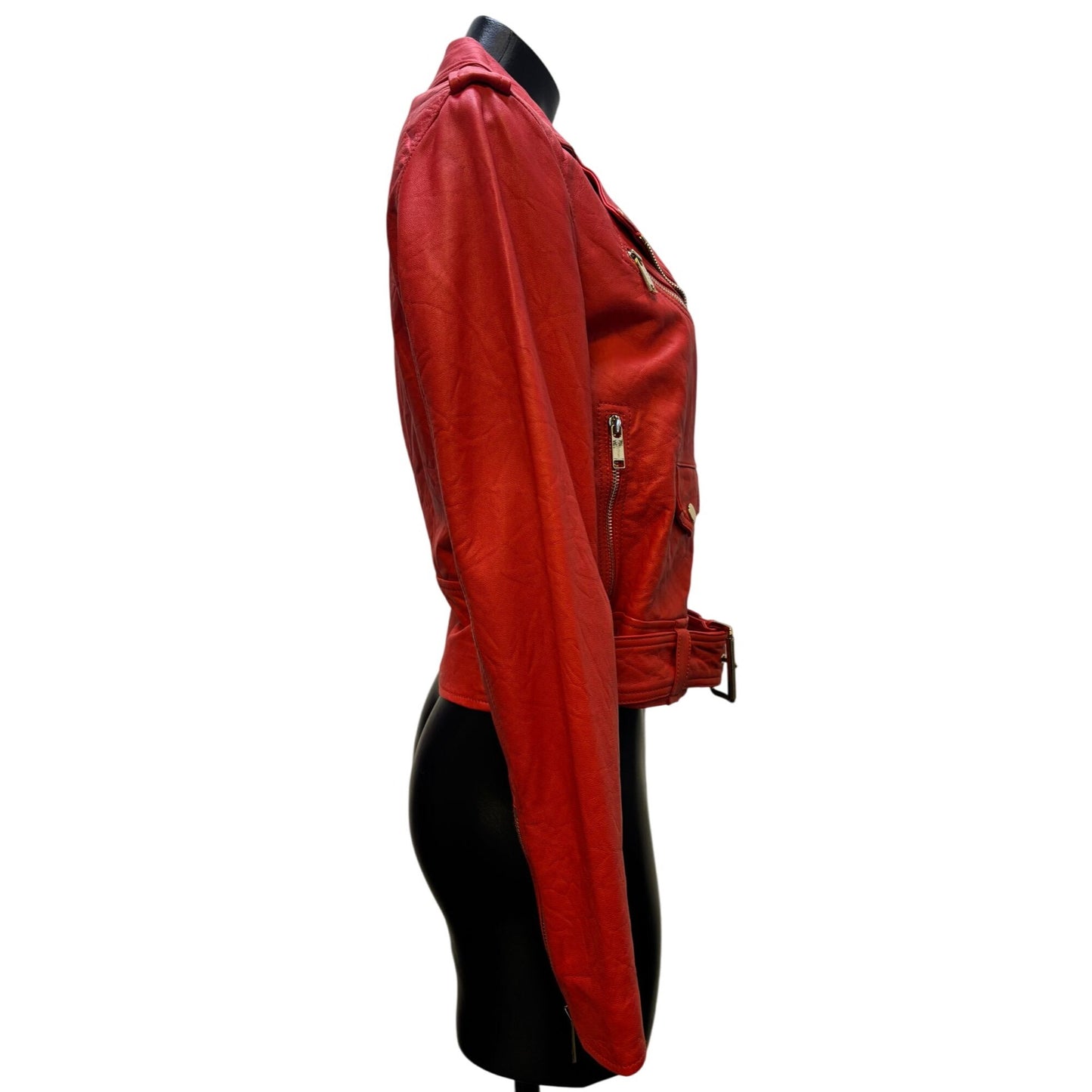 Michael Kors Red Lambskin Leather Jacket Size S