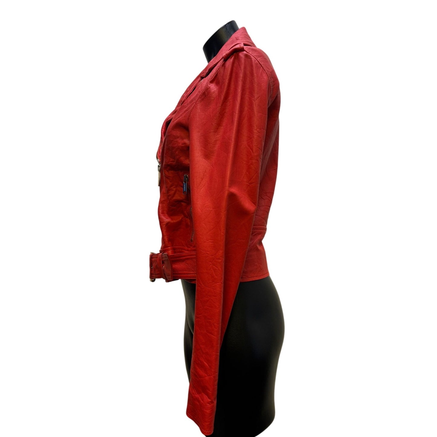 Michael Kors Red Lambskin Leather Jacket Size S