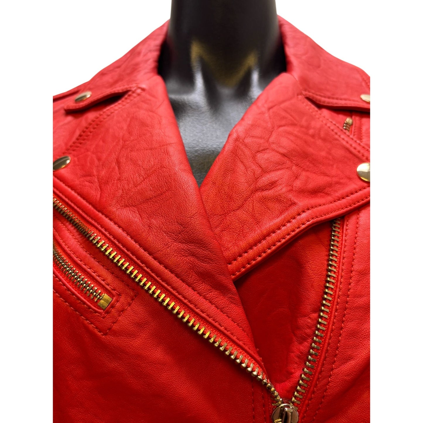 Michael Kors Red Lambskin Leather Jacket Size S