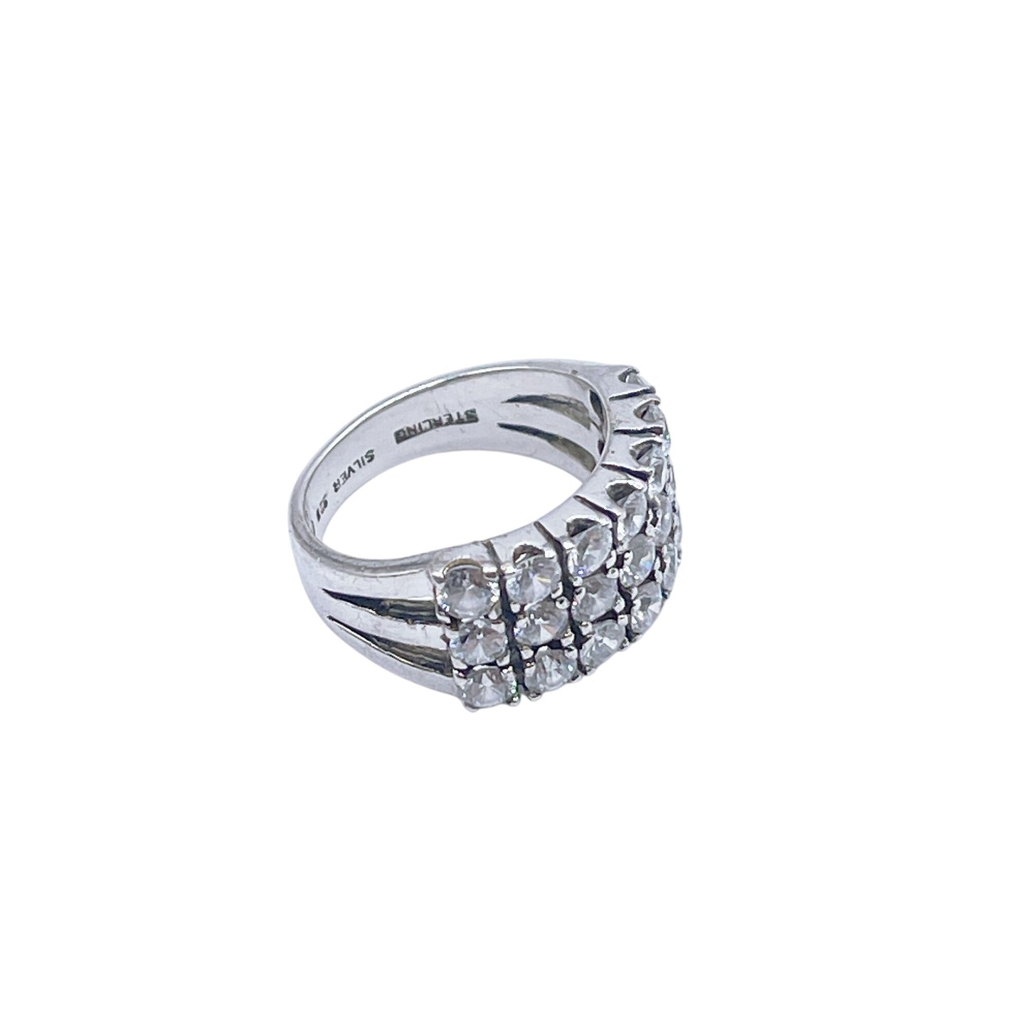 925 Sterling Silver Triple-Row Stimulated Diamonds Band Ring 5