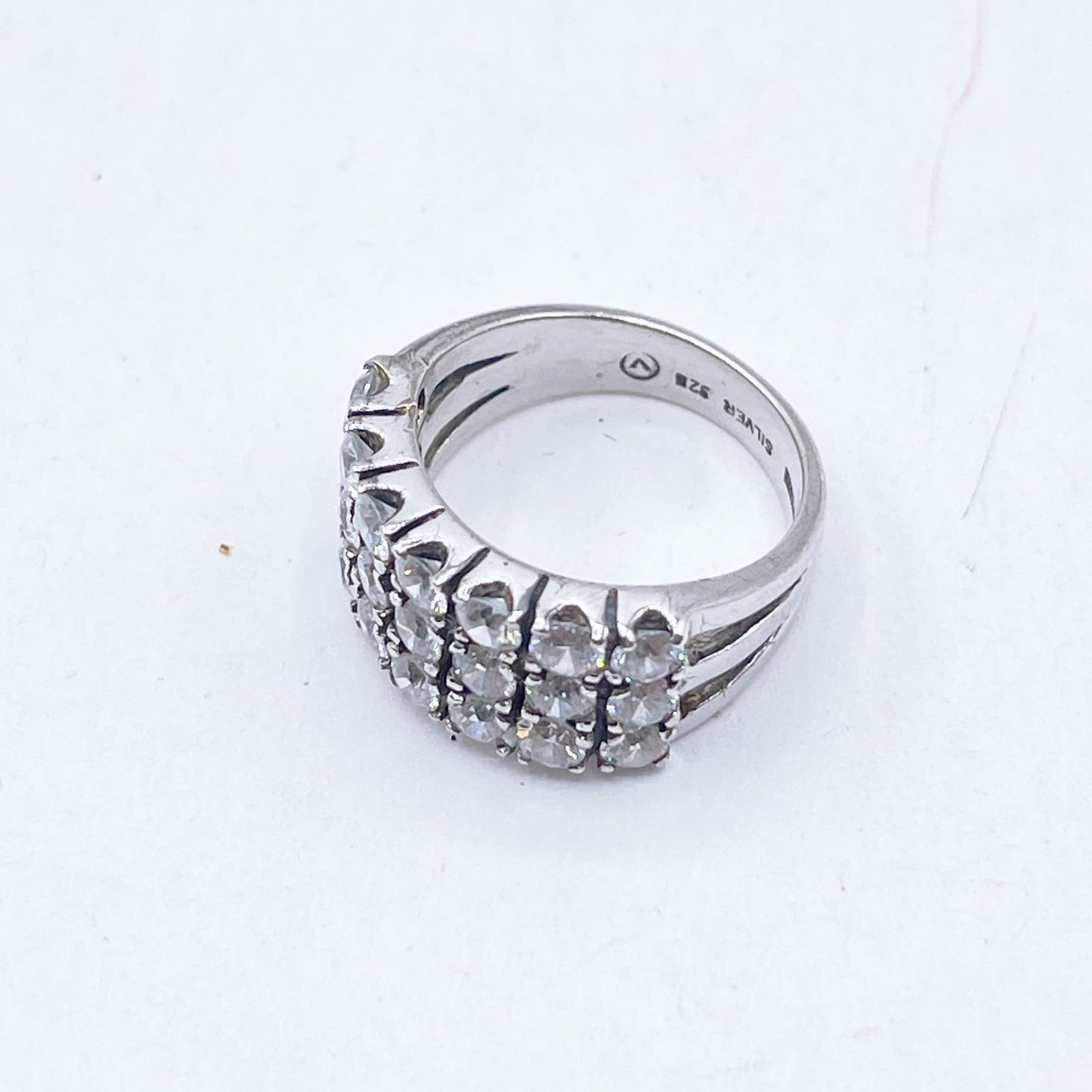 925 Sterling Silver Triple-Row Stimulated Diamonds Band Ring 5
