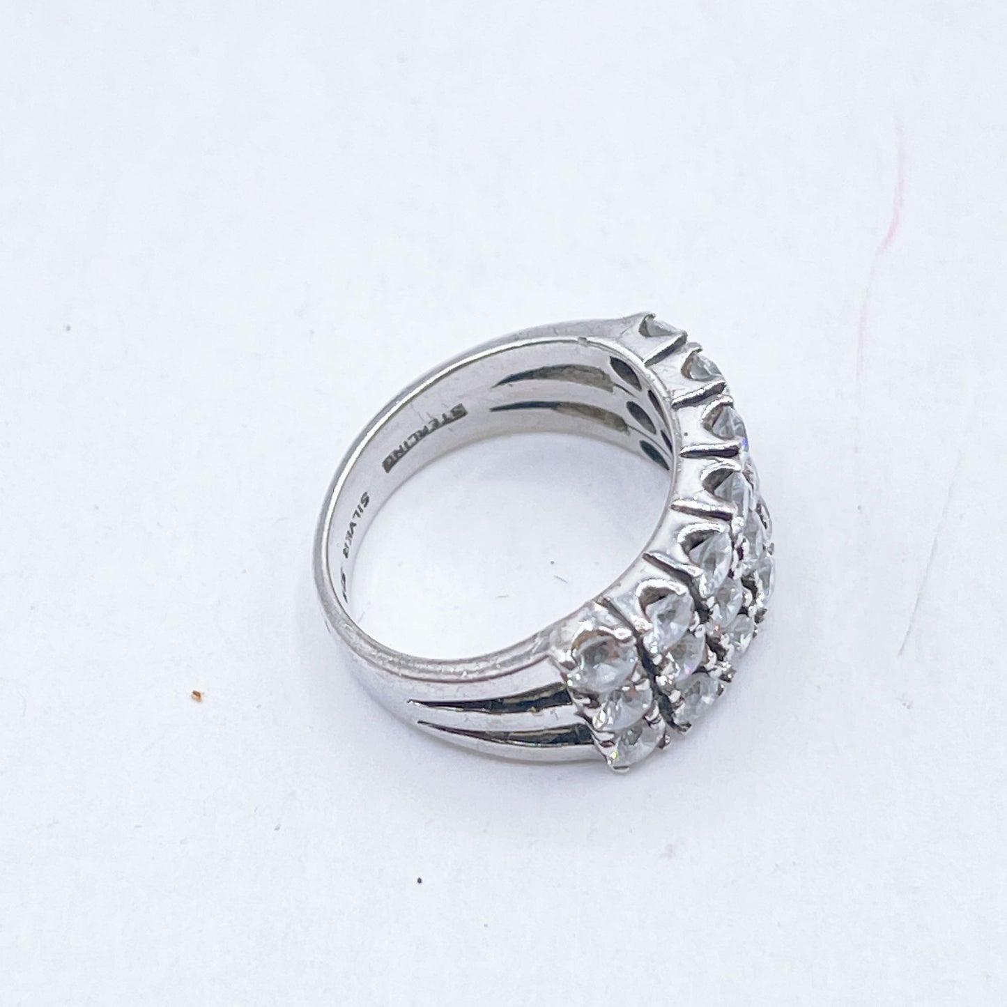 925 Sterling Silver Triple-Row Stimulated Diamonds Band Ring 5