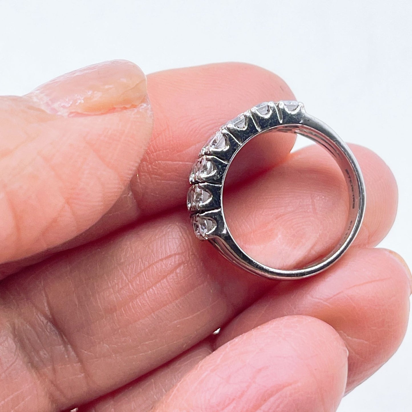 925 Sterling Silver Triple-Row Stimulated Diamonds Band Ring 5
