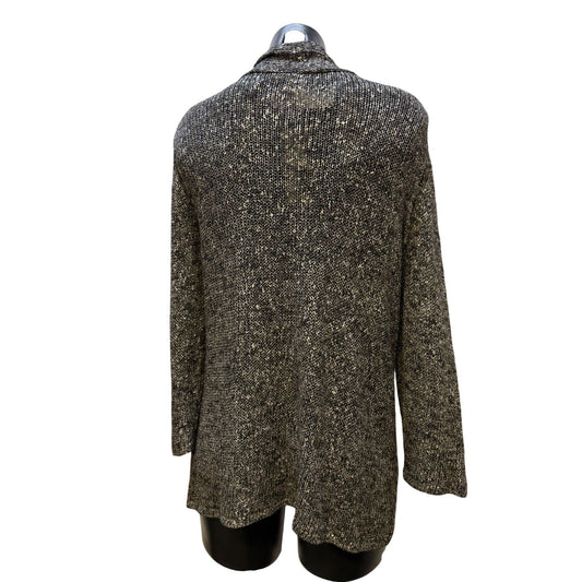 NWT Eileen Fisher Black & Silver Lightweight Shimmer Karma Open Front Cardigan Sweater L