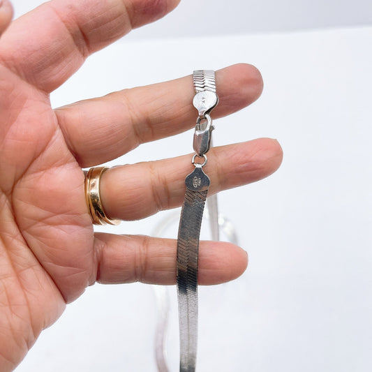 Sterling Silver 925 Herringbone Chain Necklace 22"