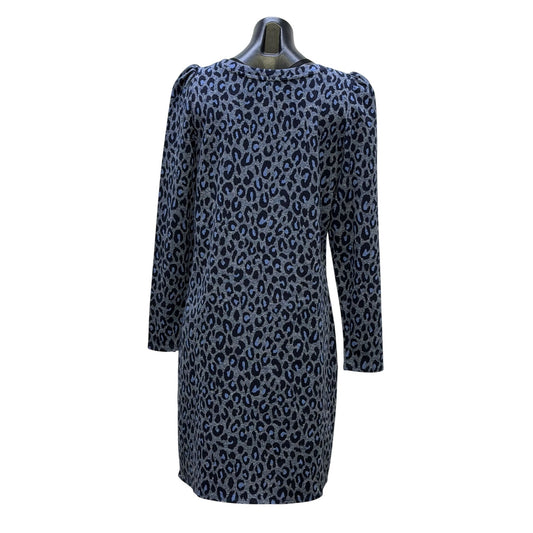NWT Talbots Blue Navy Leopard Print Long Sleeve Knit Dress L