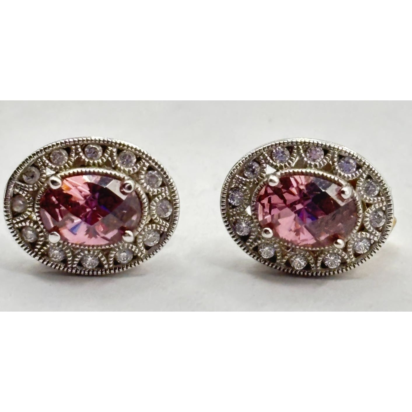 Tacori IV 925 Sterling Silver & Pink CZ Halo Stud Earrings