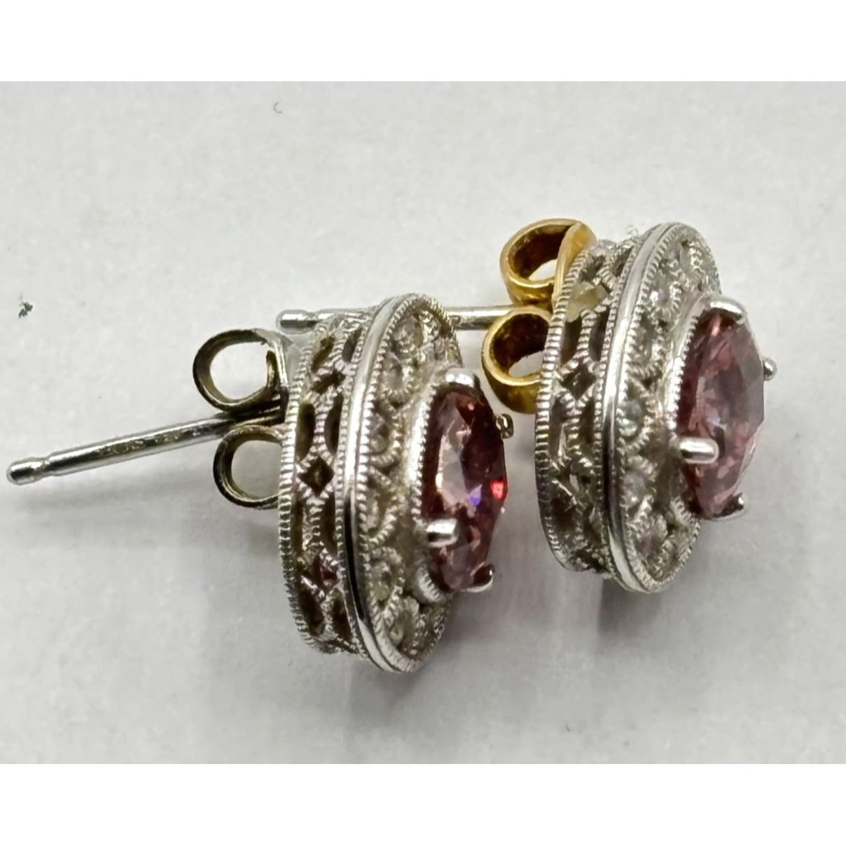 Tacori IV 925 Sterling Silver & Pink CZ Halo Stud Earrings