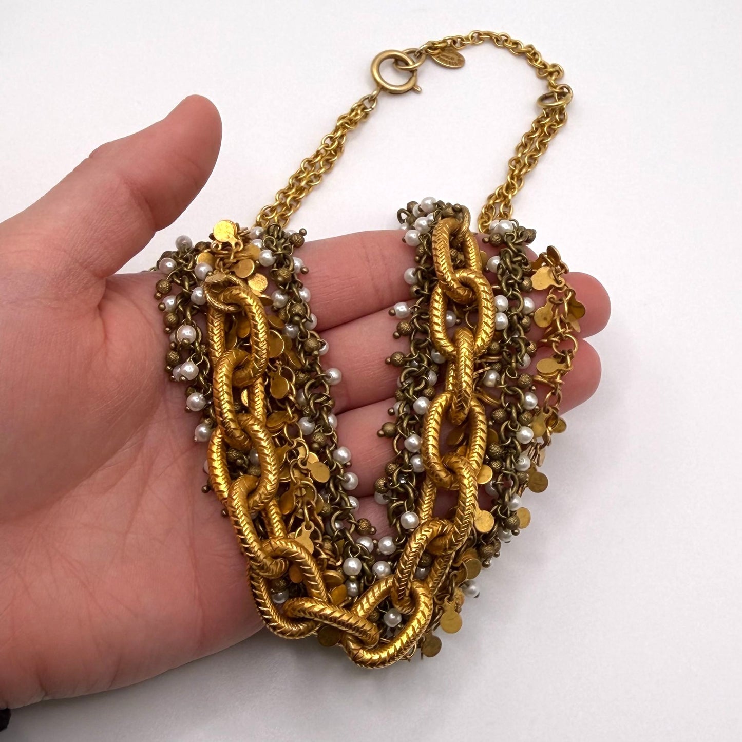 Catherine Popesco Gold Multistrand Chain Necklace With Ivory Beads & Discs