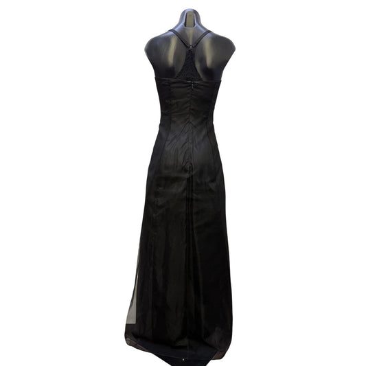 Morgan & Co By Linda Bernell Black Embroidered Floral Formal Dress Size 9/10
