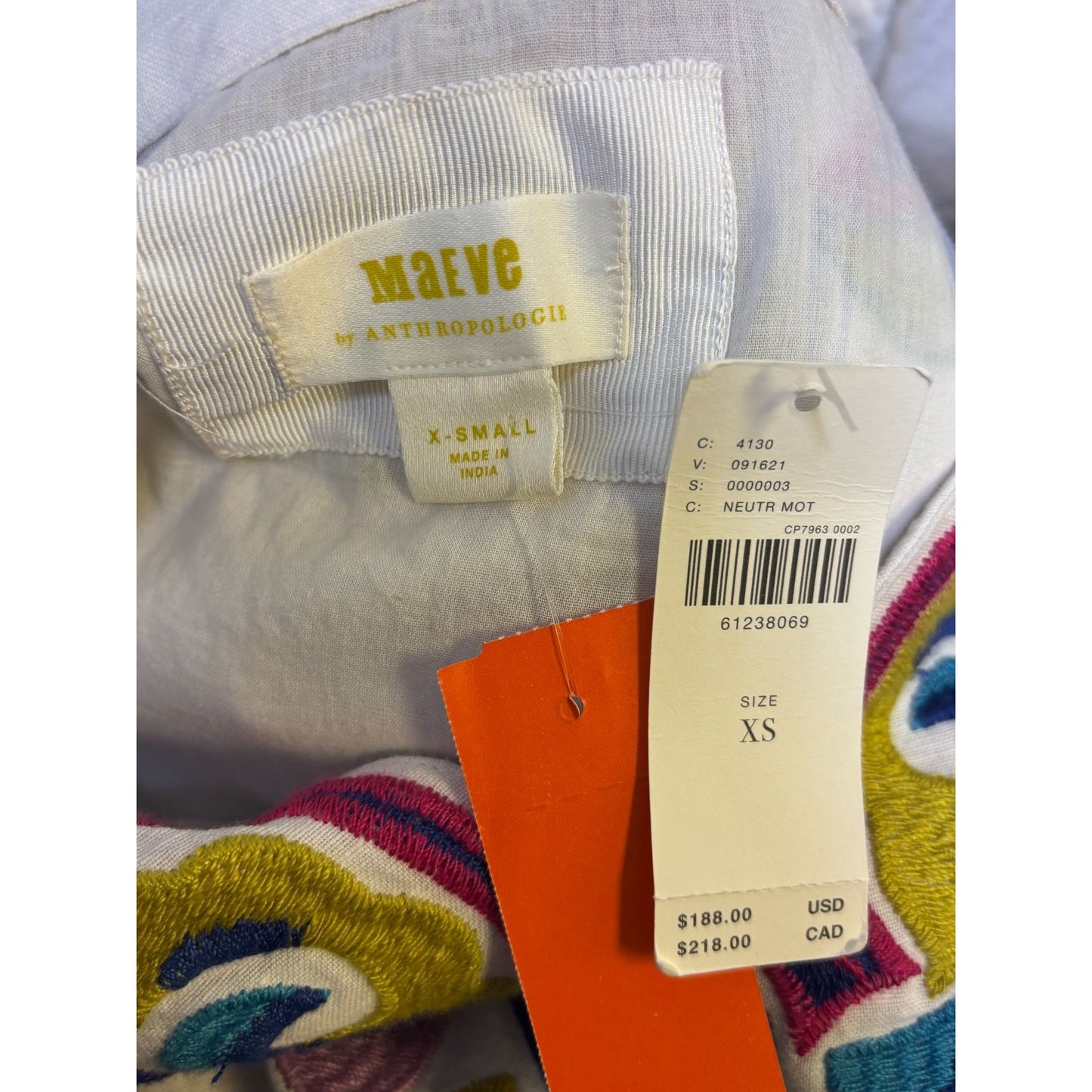 NWT Maeve Anthropologie Embroidered Dress White Multi XS