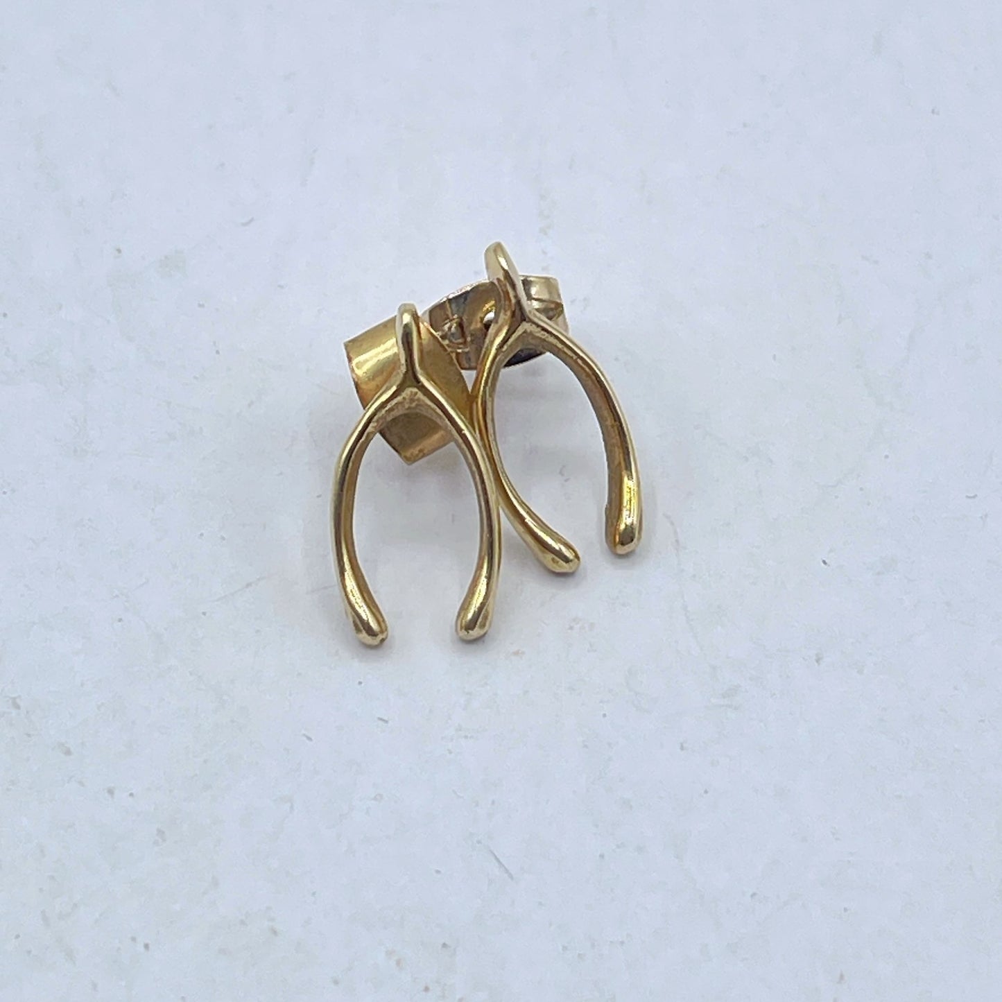 10K Gold PSCO Wishbone Stud Earrings Small
