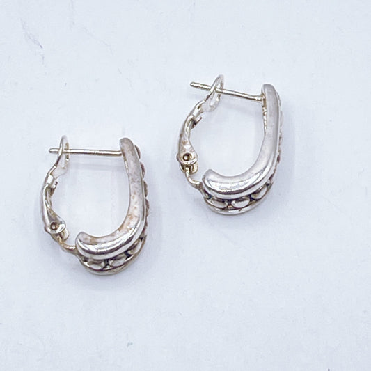 925 Sterling Silver Hoop Earrings With Beaded Detailing Secure Latch Back