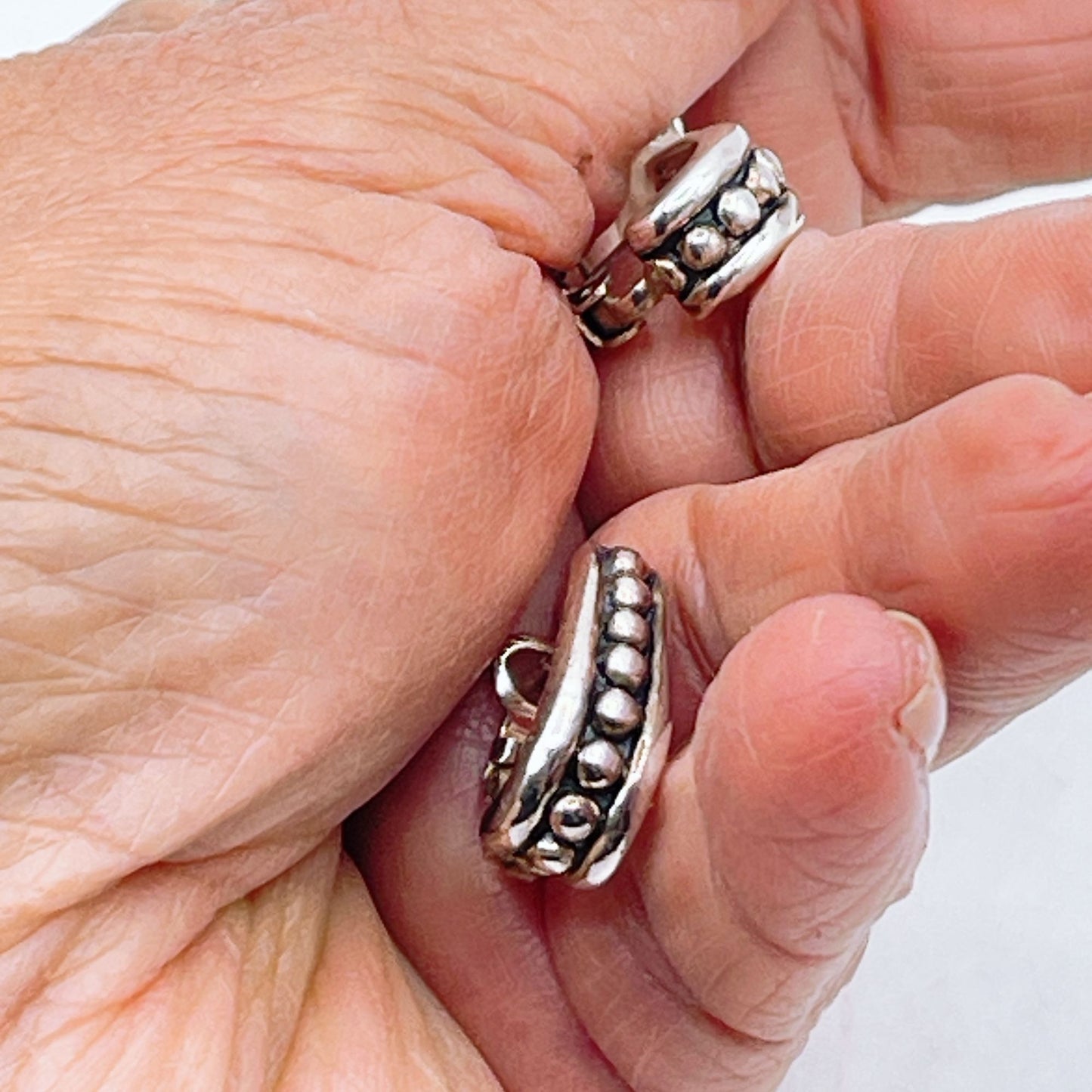 925 Sterling Silver Hoop Earrings With Beaded Detailing Secure Latch Back