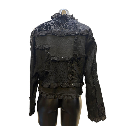 Sandy Starkman Embellished Black Jacket Button-Front L