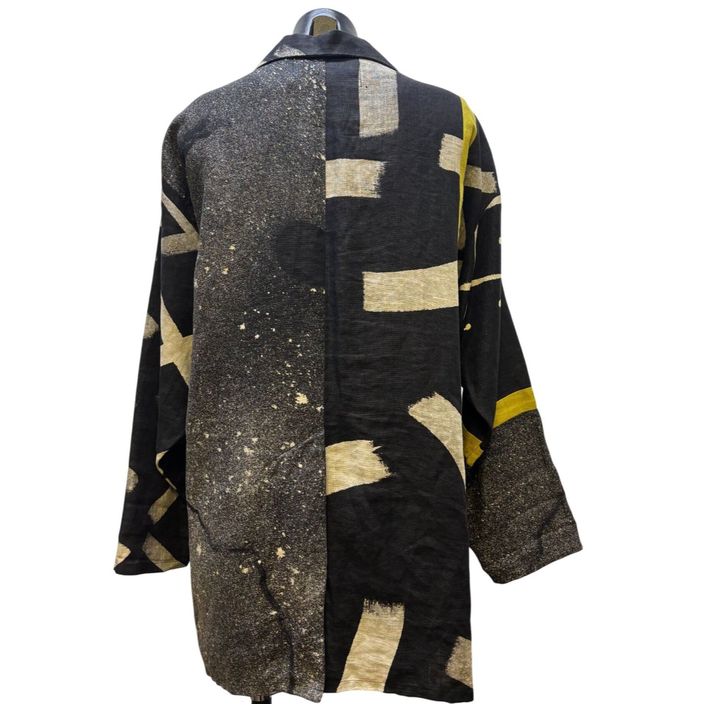 Farley Farley Linen Blouse Black Cream Gray Abstract Print S