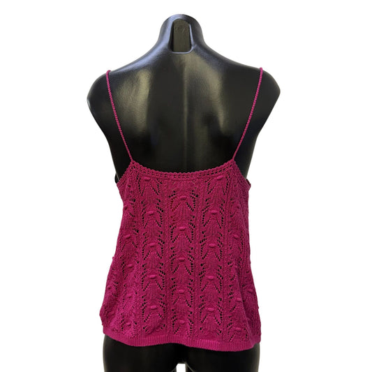 Sézane La Maille Pink Lace Knit Blouse Cotton Blend Button Front Top XS
