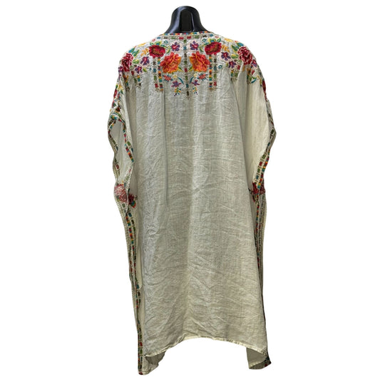 Johnny Was White Embroidered Floral Kaftan Dress XL