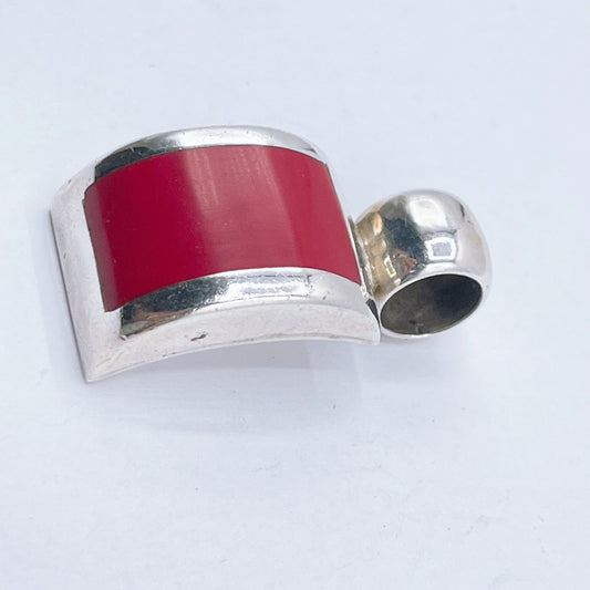 Sterling Silver & Red Enamel Pendant Mexico 925