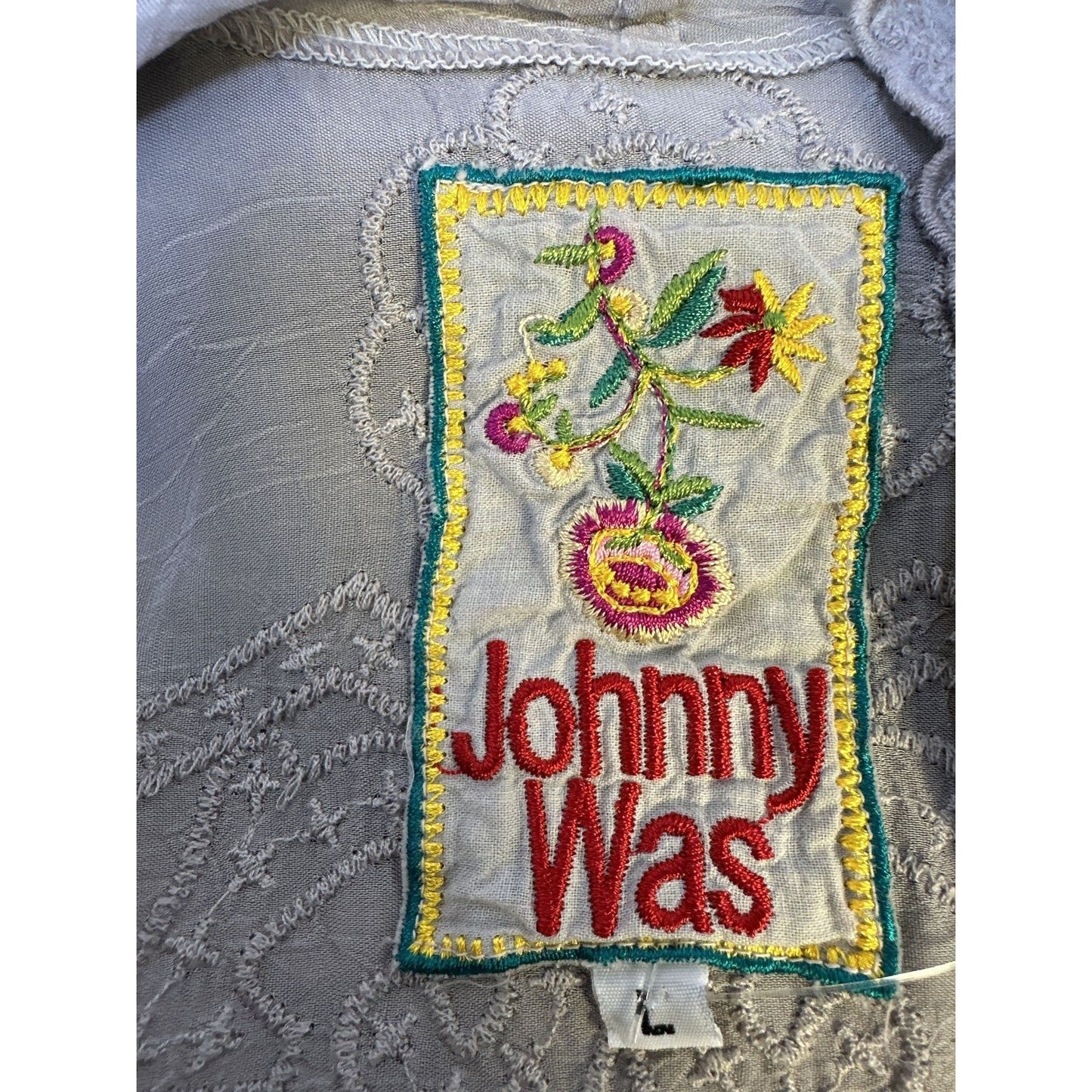 Johnny Was Gray Button-Down Tunic Blouse w/Ruffled Cuffs & Textured Detail
