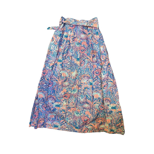 Talbots Blue & Pink Floral Maxi Skirt w/Waist Tie Size 16