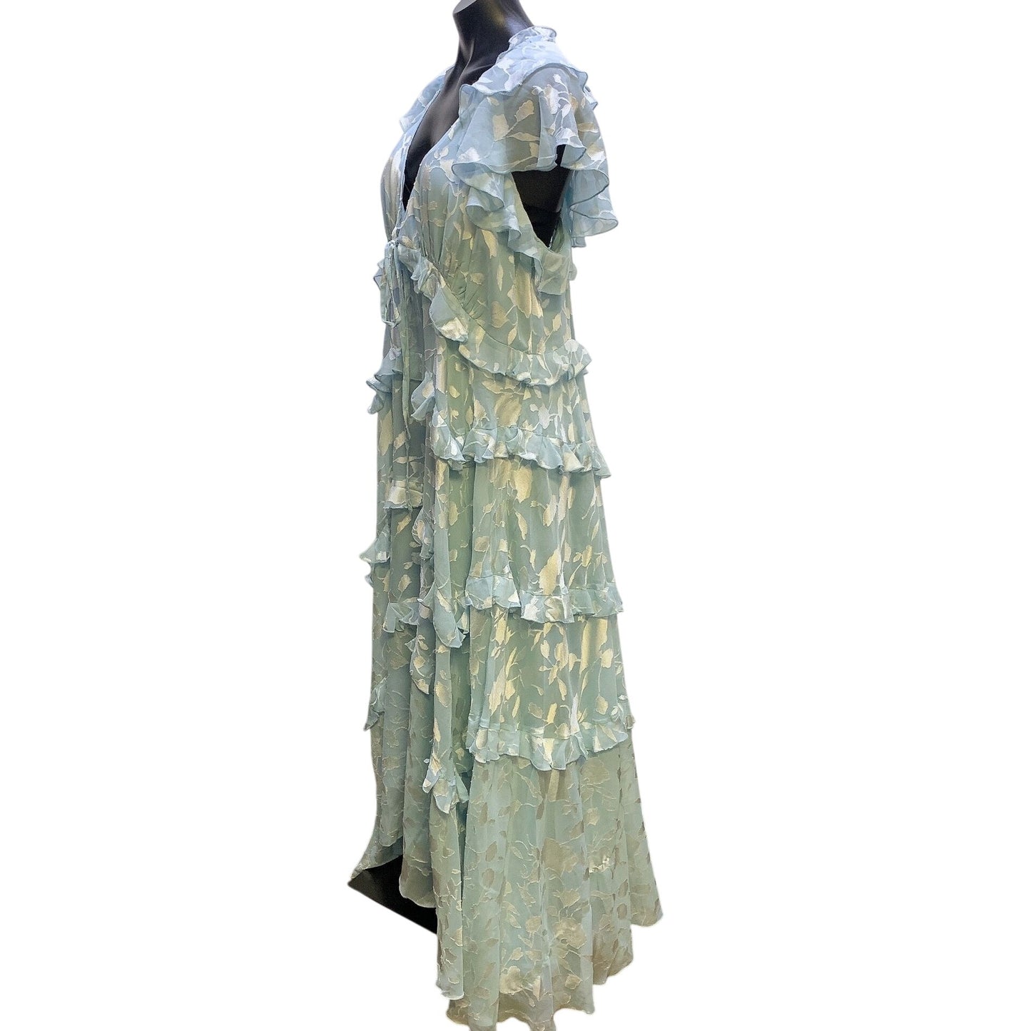 NWT Asos Design Blue Curve Tiered Ruffle Maxi Dress w/Floral Print Size 16