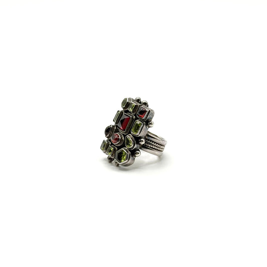 925 Sterling Silver Multicolor Gemstone Statement Ring Size 6.5