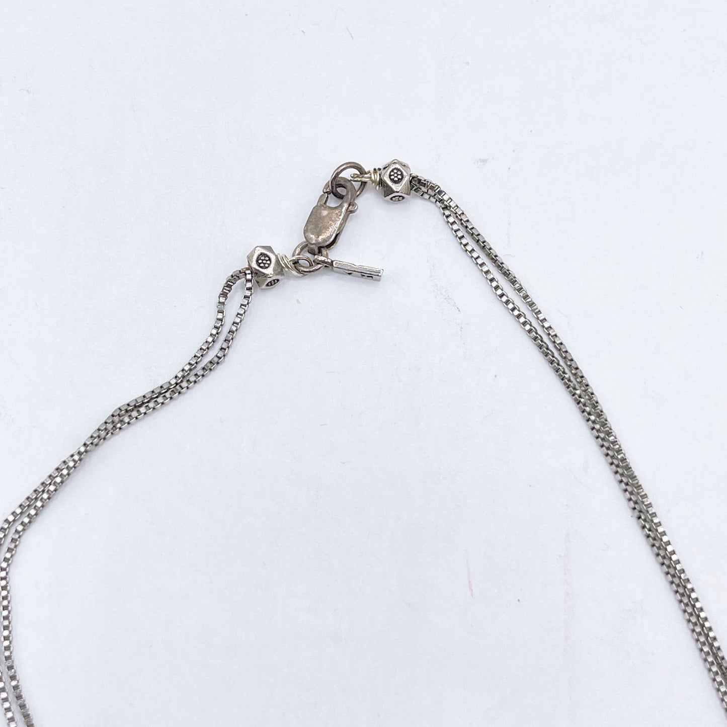 925 Silver Double Chain Beaded Necklace With Clear Quartz Pendant & Lobster Clasp