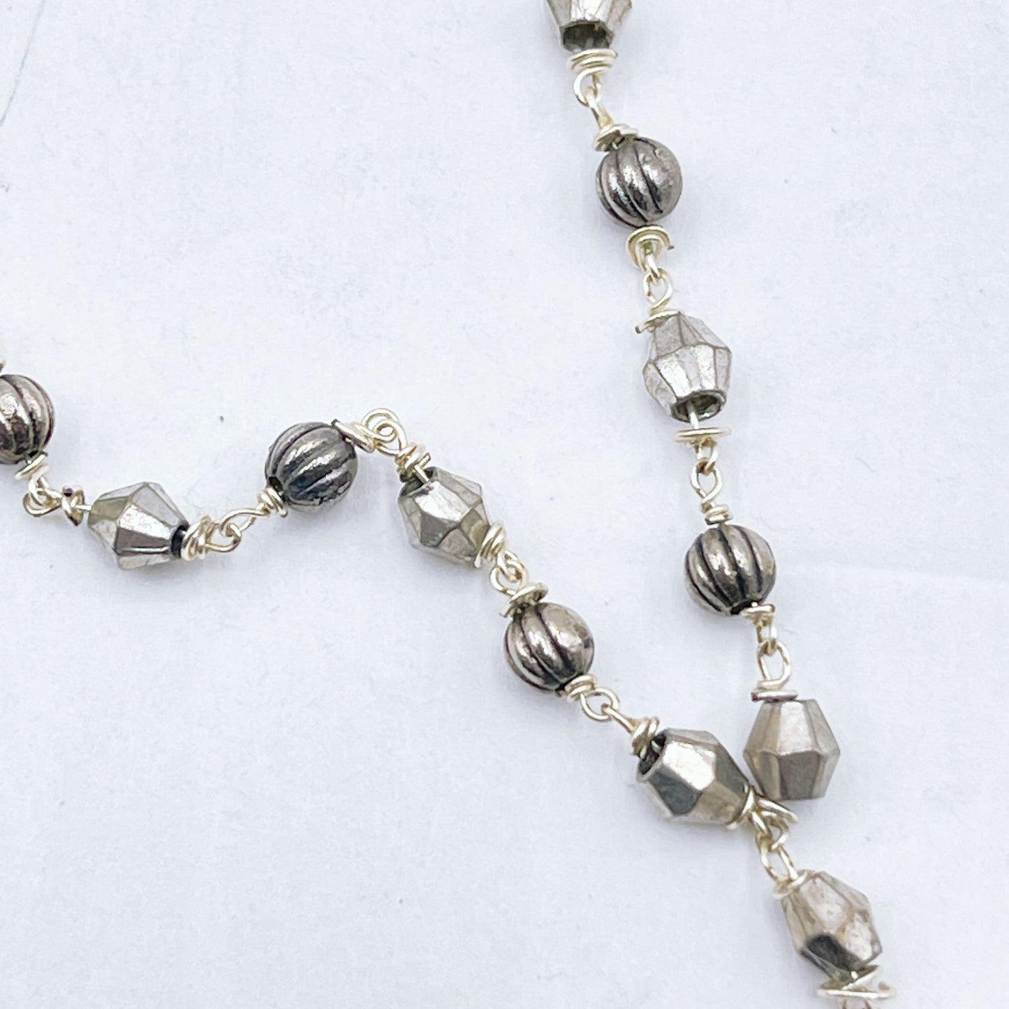 925 Silver Double Chain Beaded Necklace With Clear Quartz Pendant & Lobster Clasp