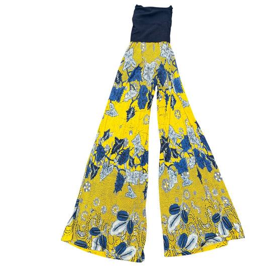 Jean Paul Gaultier Soleil Yellow & Navy Wide-Leg Pants Floral Pattern S
