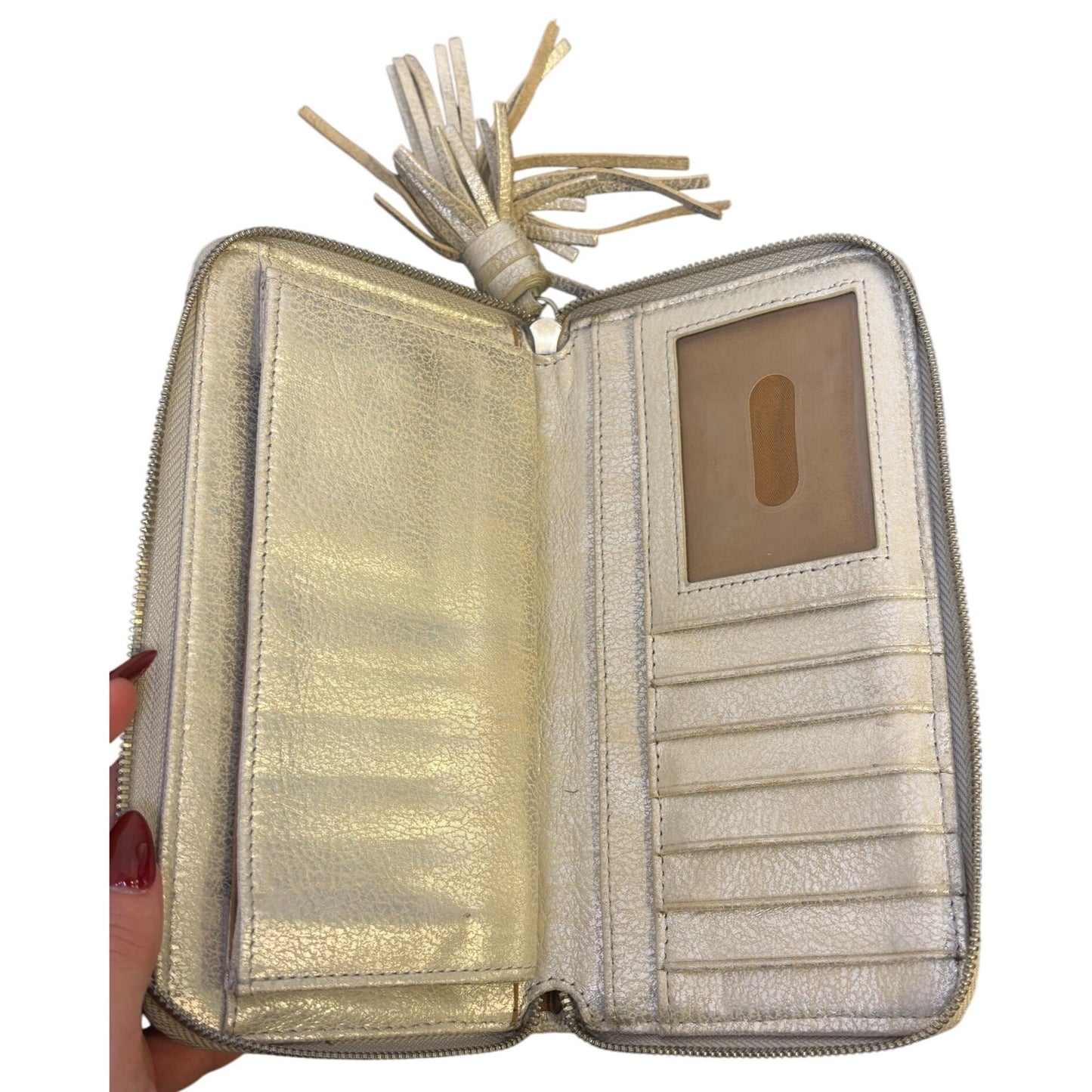 Hobo Gold Leather Zip Around Wallet With Tassel