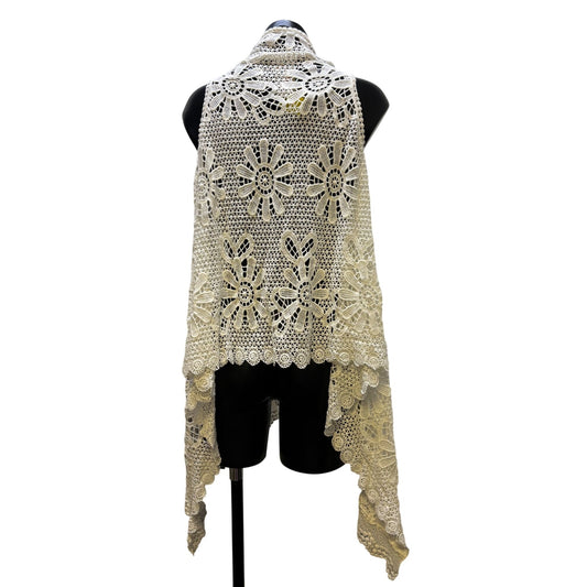 Johnny Was White Crochet Lace Open Cardigan Vest Boho Chic S