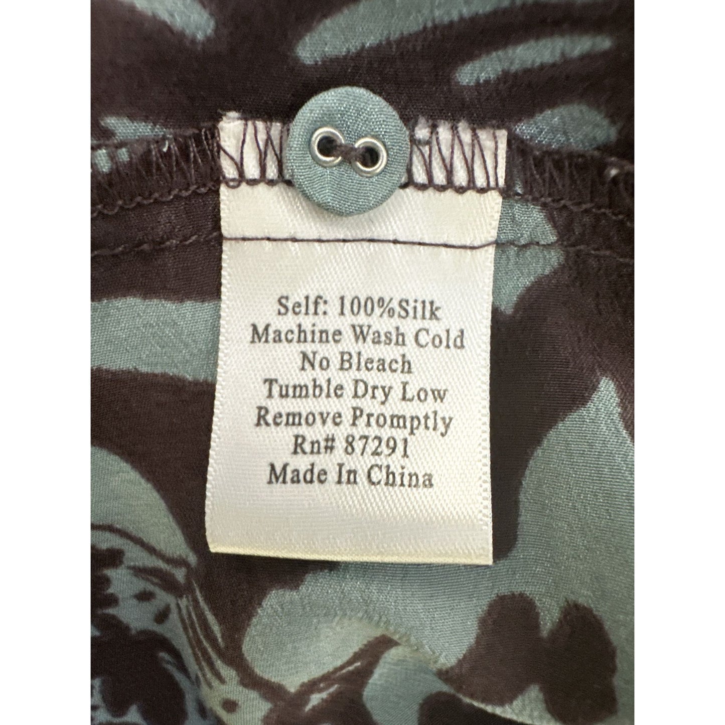 Johnny Was Purple & Mint Silk Floral Print Boho Dress w/Tie Neck Size S