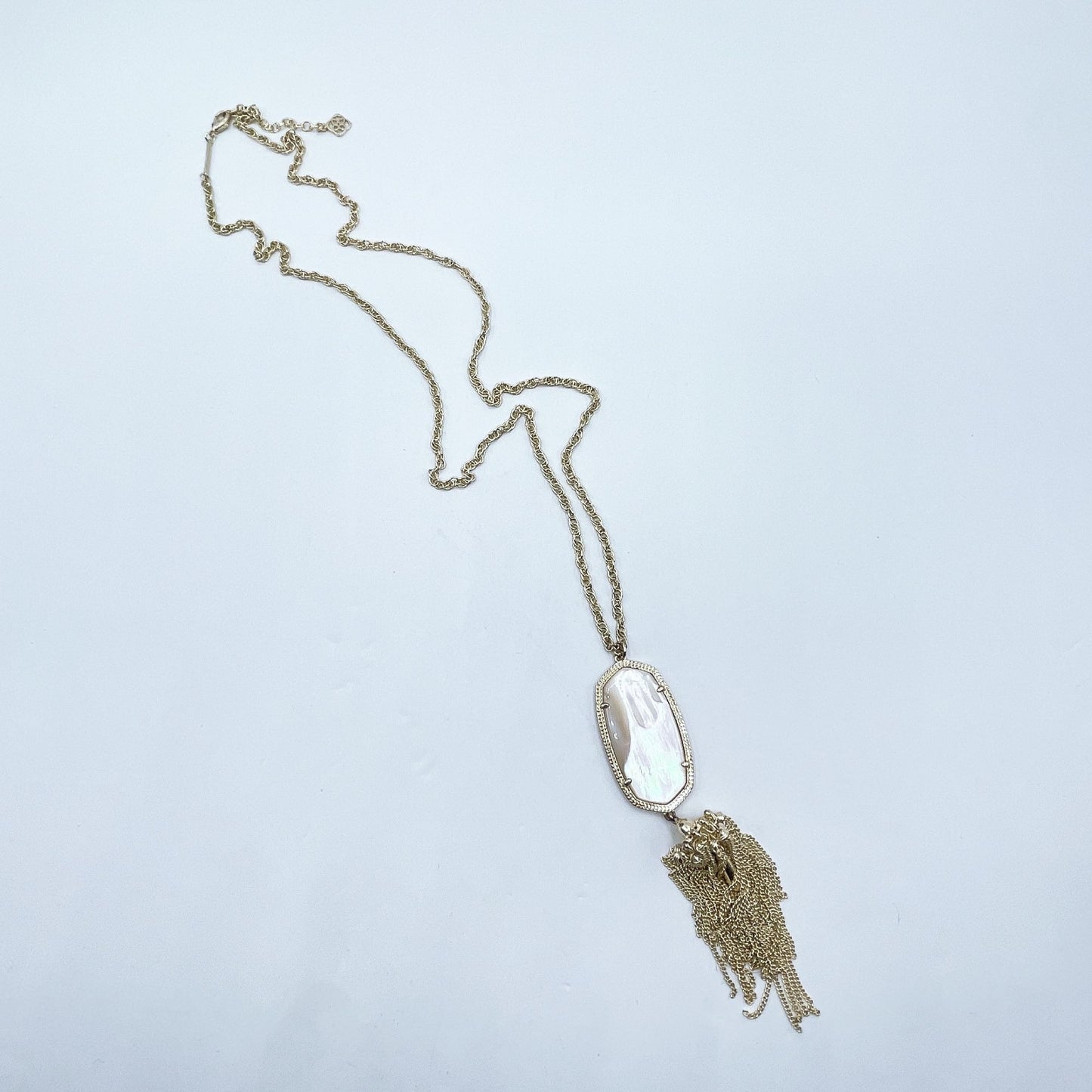Kendra Scott Gold Long Necklace Mother-Of-Pearl Pendant & Tassel Chain