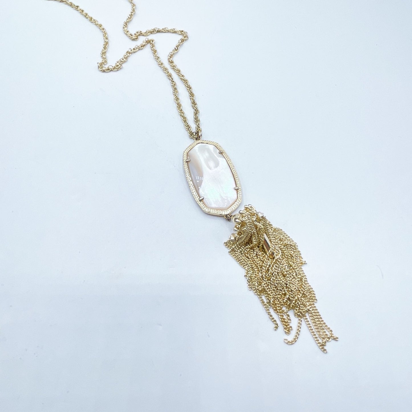 Kendra Scott Gold Long Necklace Mother-Of-Pearl Pendant & Tassel Chain