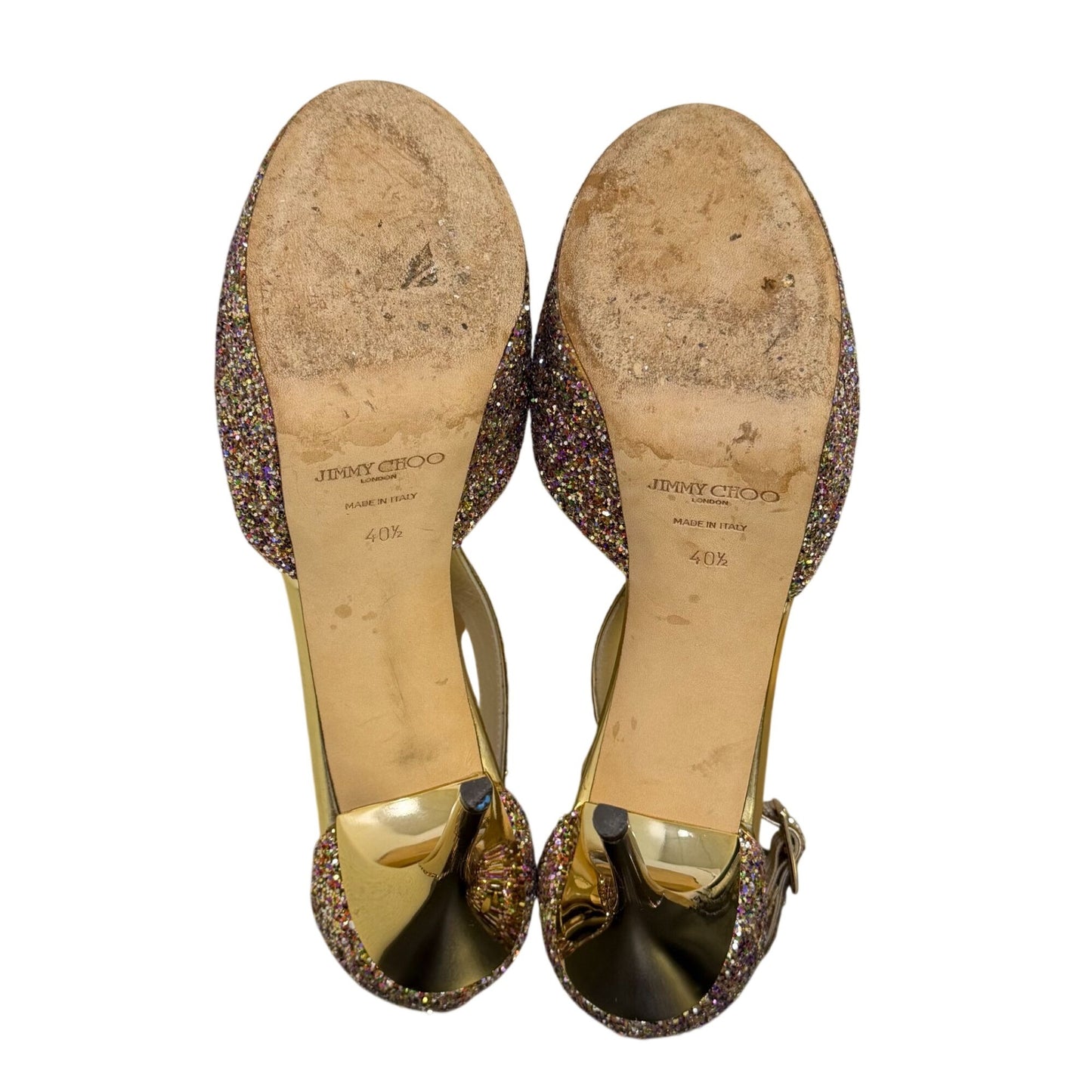 Jimmy Choo Glitter Peep Toe Platform Heels Multi-Color Size 40.5 EU/10.5