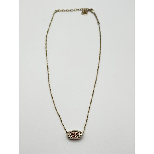 Kendra Scott Gold Necklace With Bright Pink Oval Crystal Pendant