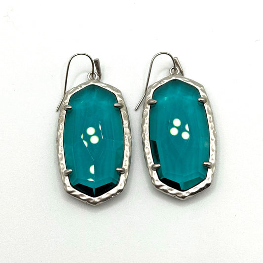 Kendra Scott Ella London Blue Teal Faceted Glass Drop Earrings In Silver Tone