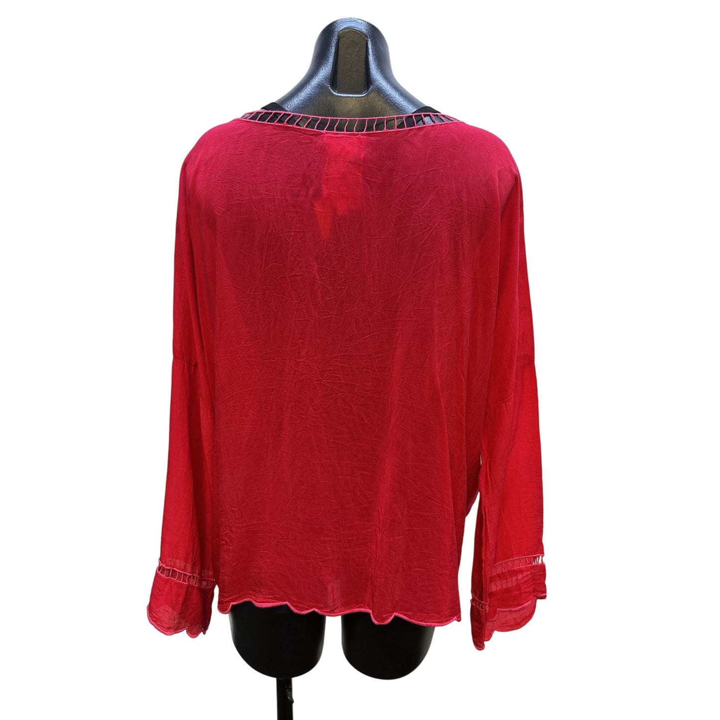 Johnny Was Boho Red/Pink Embroidered Tunic Blouse Size L