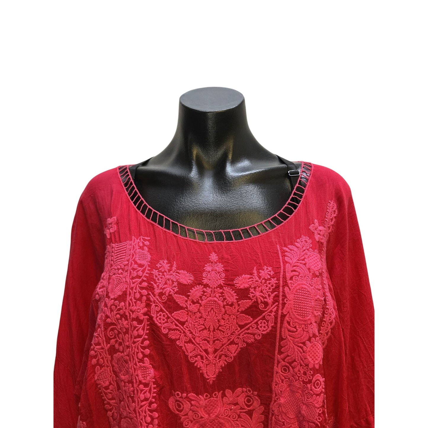 Johnny Was Boho Red/Pink Embroidered Tunic Blouse Size L