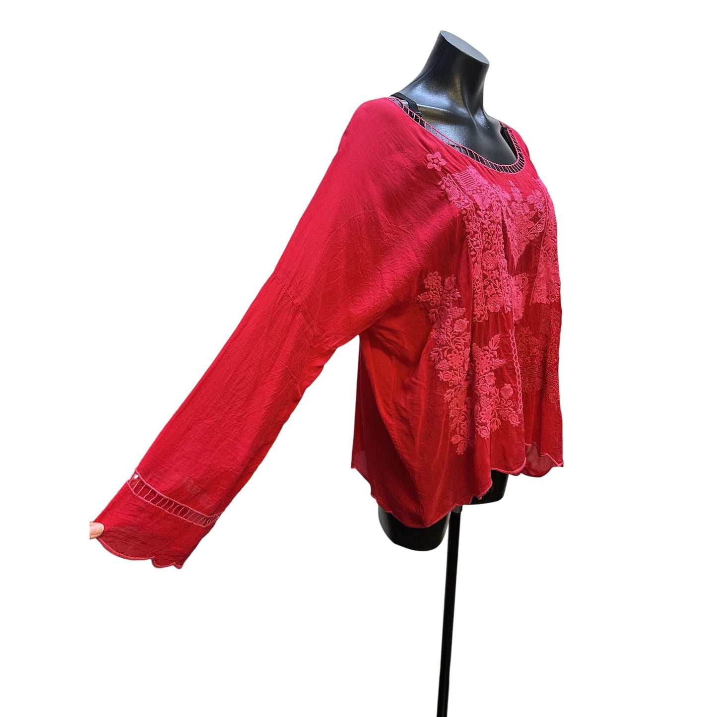 Johnny Was Boho Red/Pink Embroidered Tunic Blouse Size L