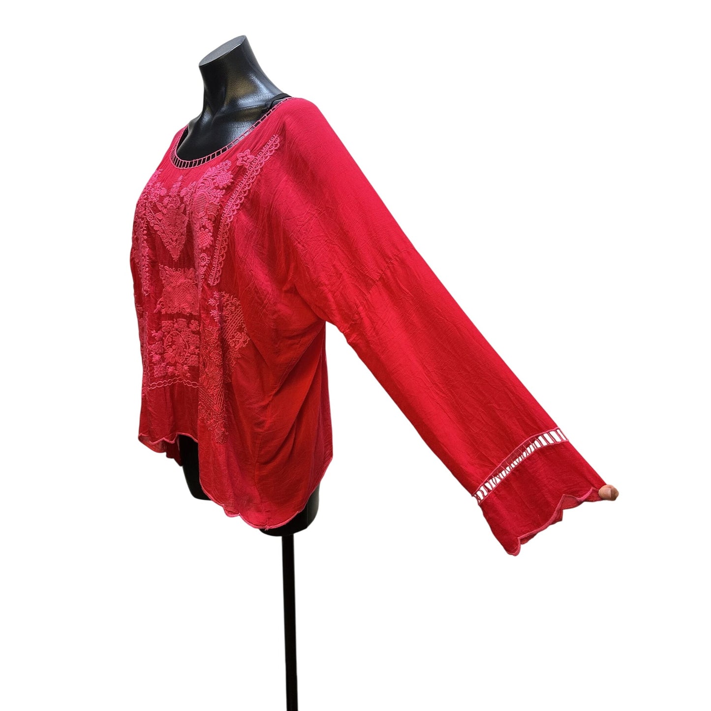 Johnny Was Boho Red/Pink Embroidered Tunic Blouse Size L