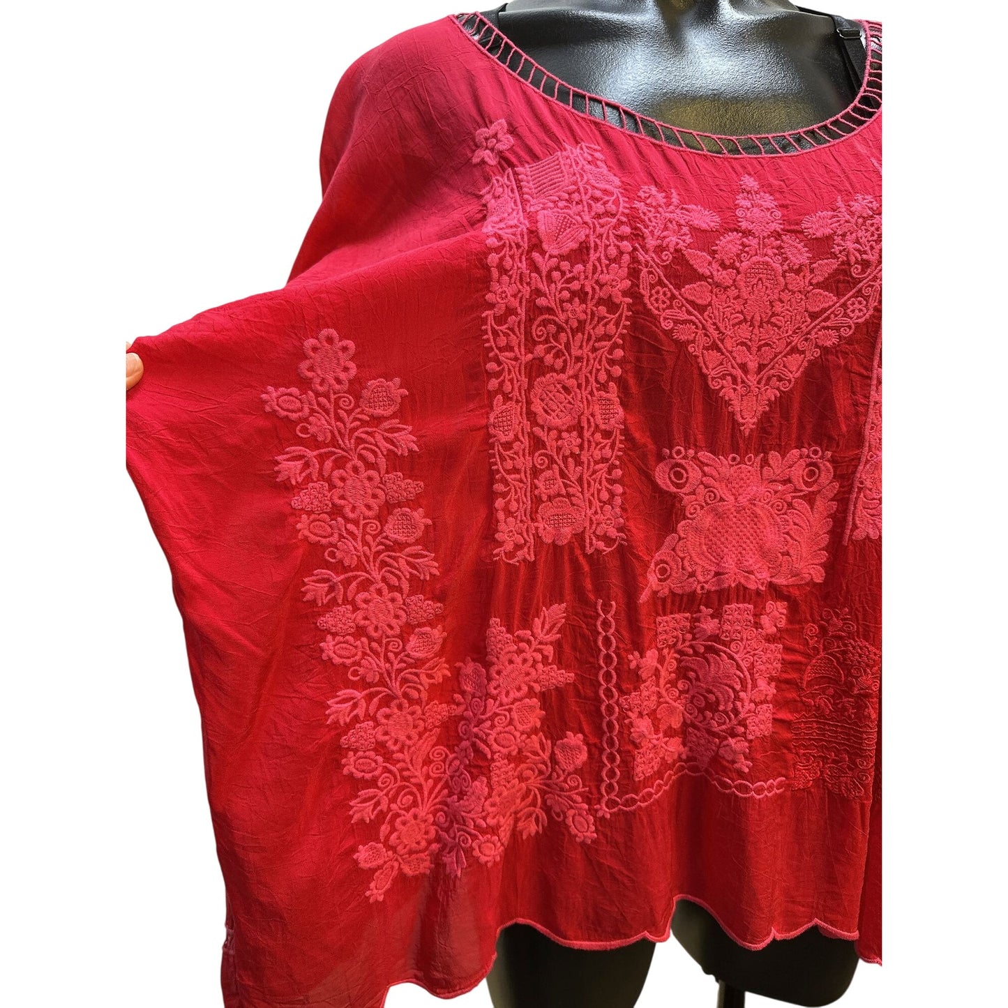 Johnny Was Boho Red/Pink Embroidered Tunic Blouse Size L