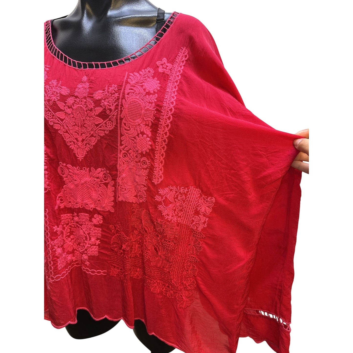 Johnny Was Boho Red/Pink Embroidered Tunic Blouse Size L