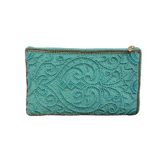 Mary Frances Beaded Clutch With Gold Chain Strap Blue & Gold