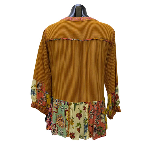 John Mark Orange Multi Floral Hem Blouse Embroidered S