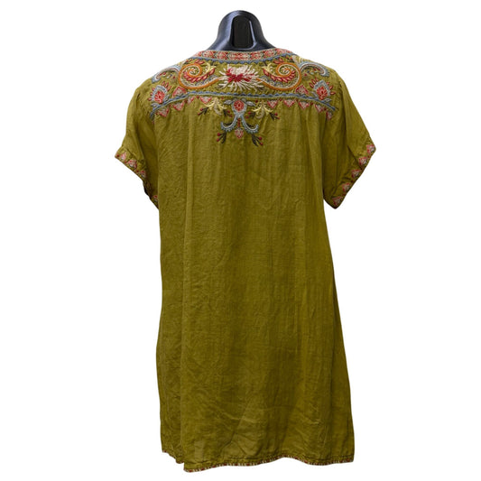 Johnny Was Workshop Green Embroidered Tunic Top Blouse Multi-Color Floral L