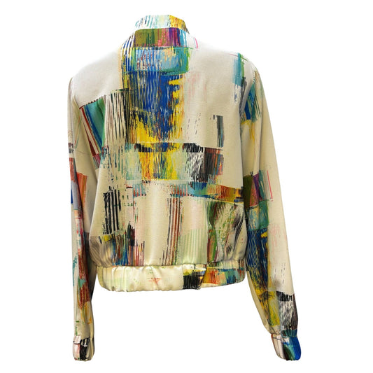 NWT Robert Graham Abstract Print Bomber Jacket White Multi M